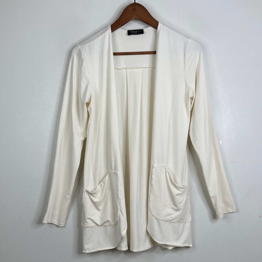 Miik Cardigan Jacket Womens XS Ivory Cream Bamboo Jersey Stretch Pockets Luxe